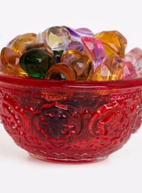 藏式桌面供碗f琉璃供水杯供杯八吉祥七彩水晶圣水杯七供八供水碗