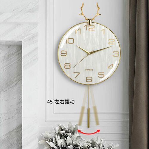 钟表家用挂墙新款鹿头北欧u石英钟挂客厅表钟客厅轻奢挂钟餐厅时