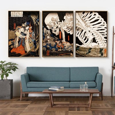网红相古内里川国芳大马川端客厅浮I世绘装饰画日歌式三联挂画