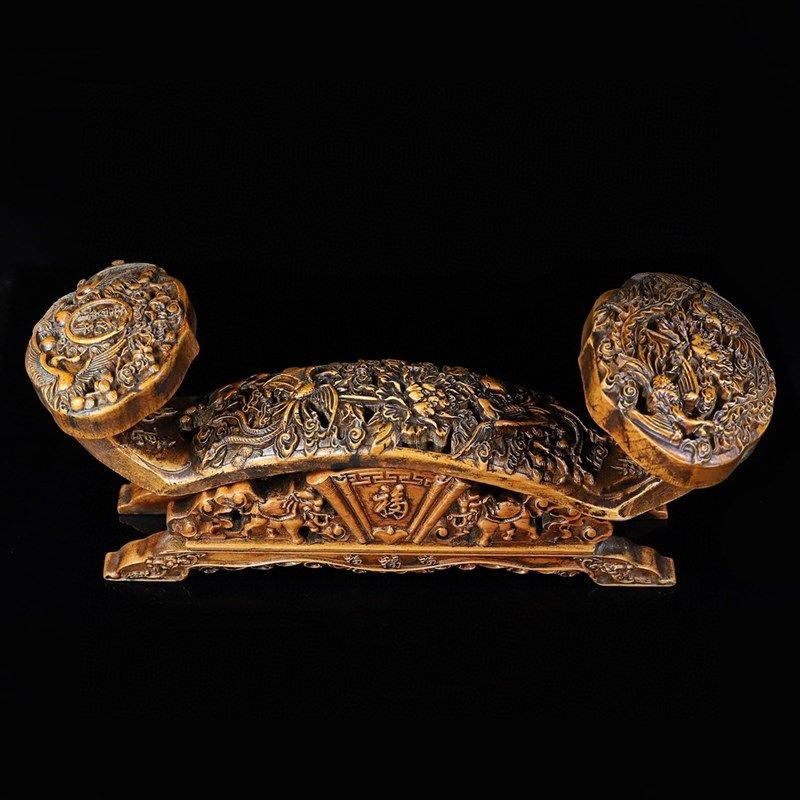 旧藏黄杨木镂空雕刻花开富y贵如意家居装饰摆件老物件古玩