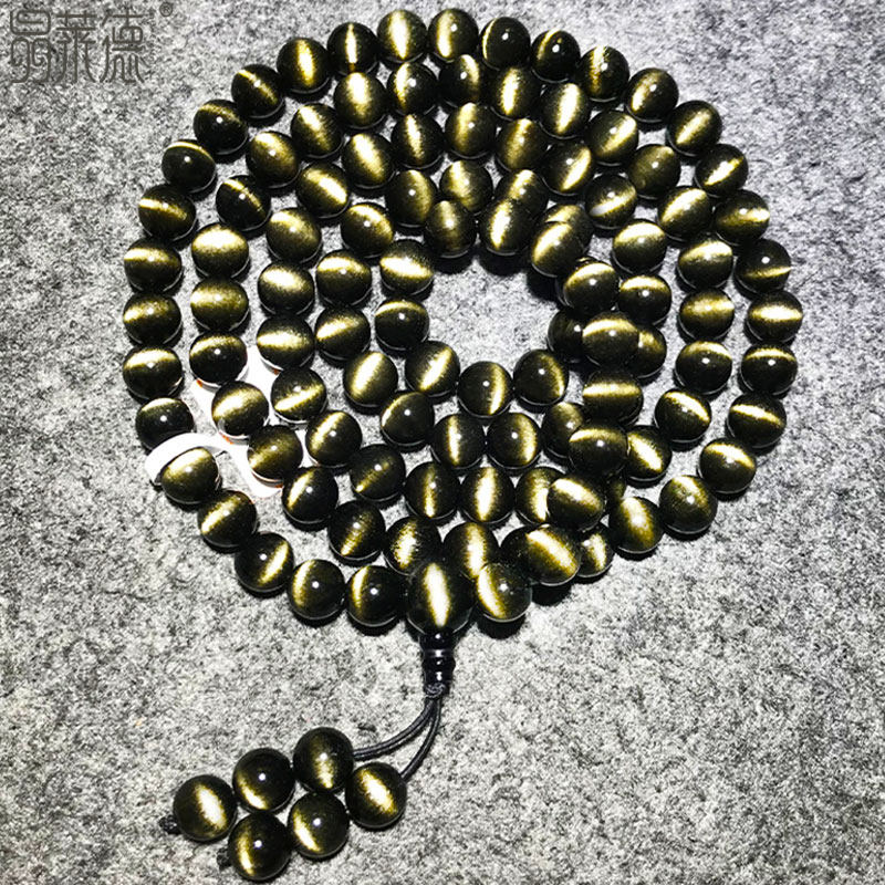 天然墨西哥黑曜石108佛珠手串
