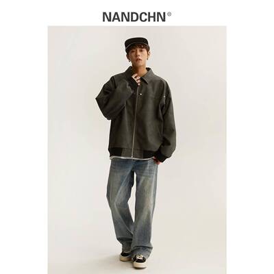 男道新美式外复古翻领皮夹克男士2025款春秋季宽情侣工HJ5359装pu