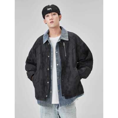 Al两inl牛仔拼接假件套领夹克男士春秋季新衬时尚AGJ4523.英俊衫