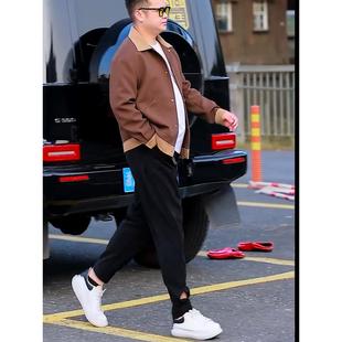 大翻领撞色休闲克夹胖子秋显装 外套K505码 男士 潮流男装 瘦 男春秋季