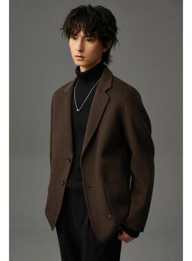 w冬2x季加厚双面装羊子毛呢西外套男双排扣休闲小西服高EM635W级