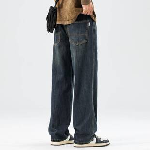 子男裤 August美式 潮牌休闲宽松阔腿长裤 男2025新款 复古直筒牛仔裤