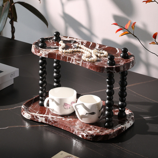 杯子收纳放置架高级感轻奢咖啡杯大理石双层置物架茶杯收藏展示架