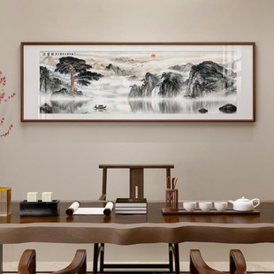 迎客松挂画c新中式入户玄关客厅茶室装饰画横版风景山水画客厅壁