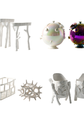 现代简约树枝高脚白色陶瓷花w盆镂空果篮刺球摆件北欧客厅花瓶装