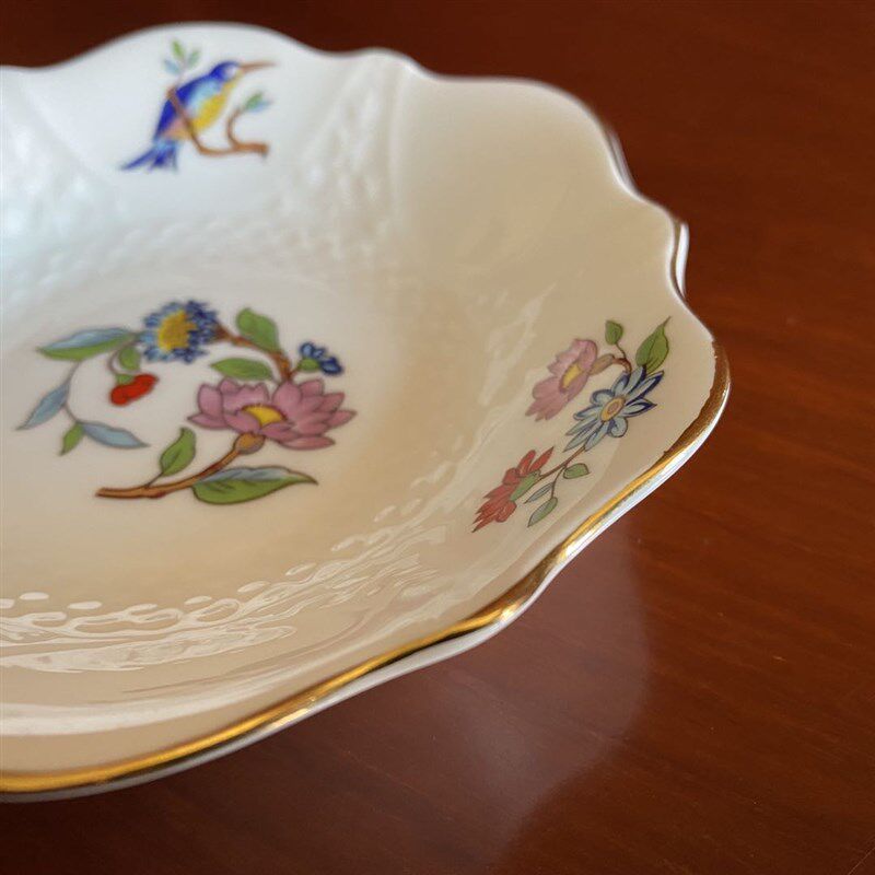 AYNSLEY 安兹k丽 Pembroke 花鸟花边纹饰骨瓷首饰盘 英国摆件瓷碟