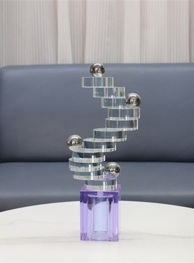 欧式创意螺旋几何水晶摆件茶几样板间办公室客厅R玄关家居软装饰