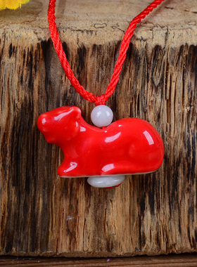 牛年项链十二生肖本命年r项链小红色可爱老鼠陶瓷吊坠女锁骨链礼