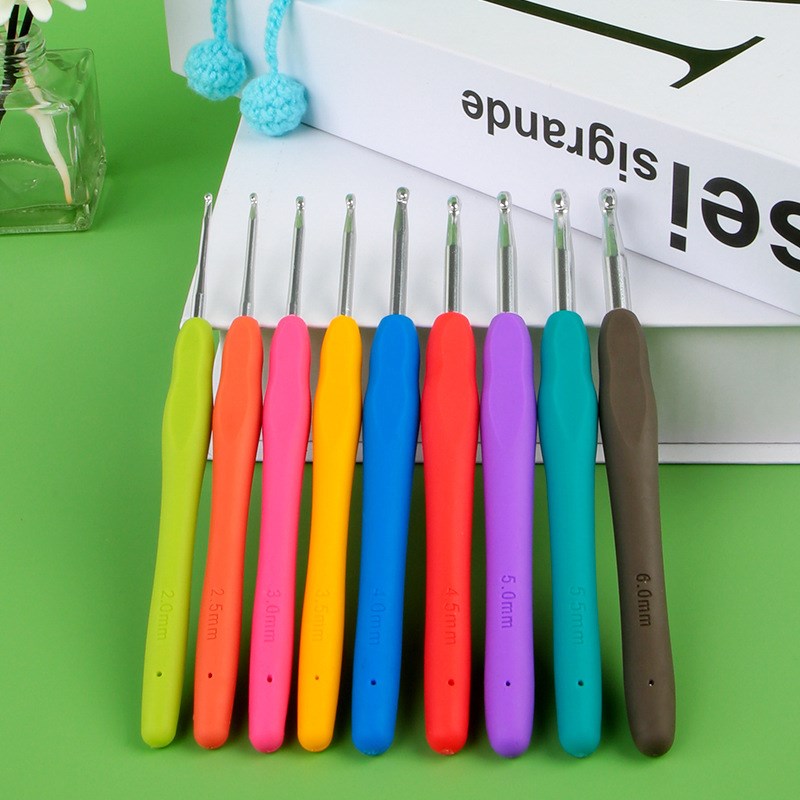 新款DIY毛线筒包彩色编织氧y化铝钩针套装tpr软柄毛衣编织工具