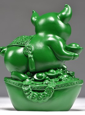 绿色木猪摆件木头猪饰品生肖木雕工艺F品吉祥物实木质桌面客厅装