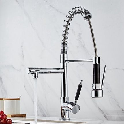 Chrome Kitchen Sink Faucet Swivel SpHout Single Handle Pull