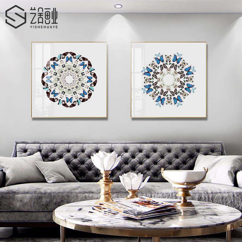 蝴蝶后现代轻奢晶瓷画客厅沙发背景玄关装饰画卧室样板房北欧挂画图片