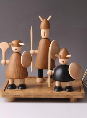 北欧木质维京人木偶摆件洞洞板装饰房间家居桌面V车载送男友礼物