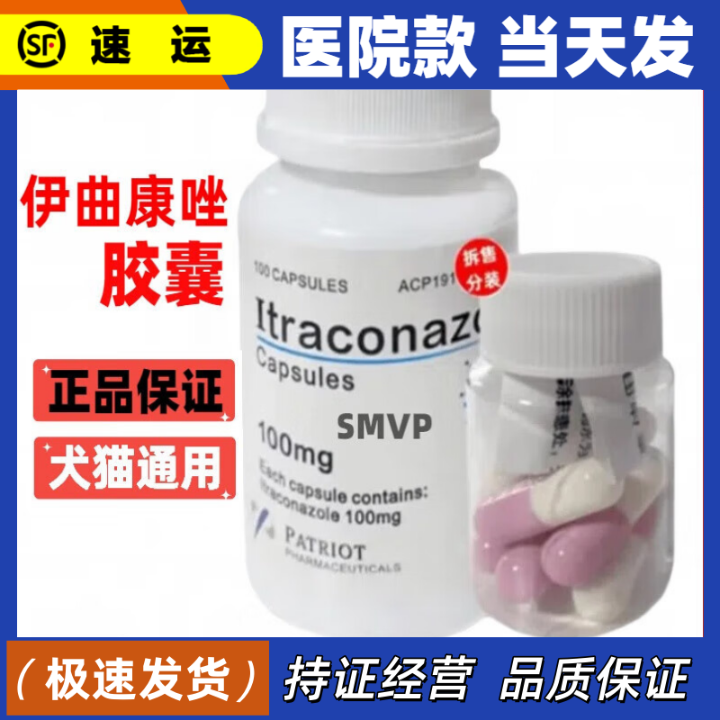 伊曲康挫唑宠物胶囊猫藓狗癣皮肤病真菌感染脱毛皮屑内服口