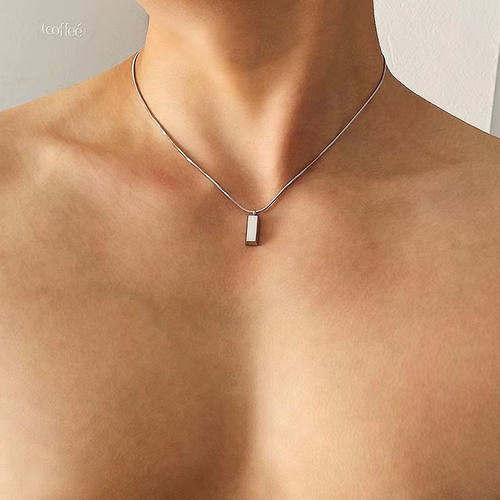 极简小银砖不掉色钛钢项链男潮