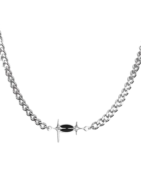 原创黑色双芒星钛钢项链男女