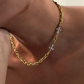 十字架加州哑金双层钛钢项链男款 嘻哈小众设计复古百搭锁骨链女