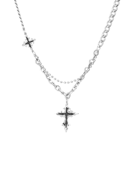 小众十字架项链双层叠戴卫衣链