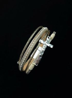 复古民族风十字架皮革多层手镯