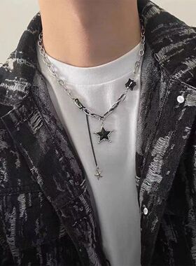 黑色星星拼接项链男女简约百搭嘻哈锁骨链小众设计高级感潮流配饰