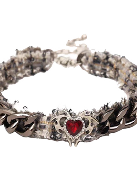 红色爱心毛绒choker项圈女项链