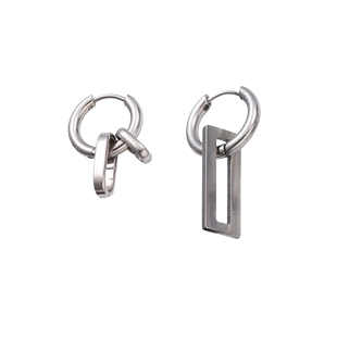 钛钢耳环几何耳圈潮男士耳钉2024新款爆款长款女耳扣单只个性耳饰