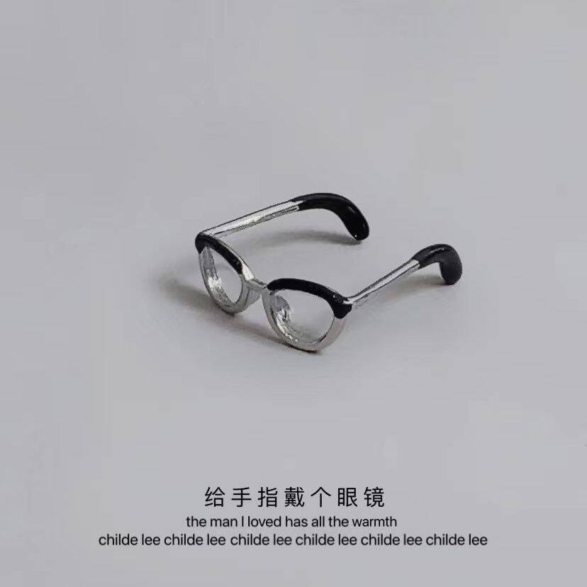 无聊的时候给手指戴个眼镜!迷你开口戒指可调节戒指ins学生男女