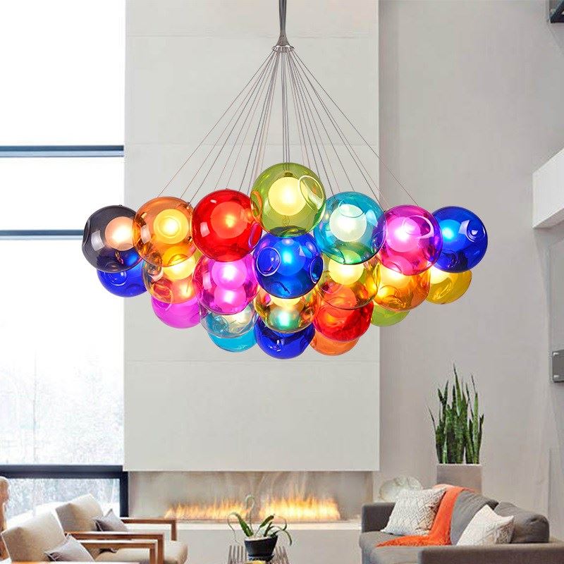 彩色现代泡泡球吊灯客厅店铺商用多头玻璃球创意儿童房家用卧室灯
