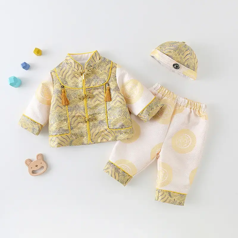 中小童春夏服装女童国风唐装包屁连体哈衣女宝宝周岁礼服满月百天