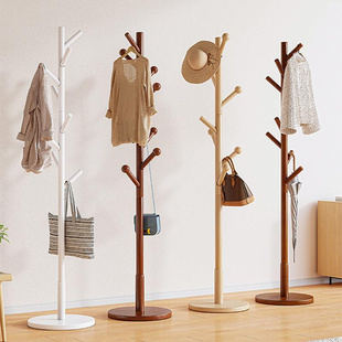 木制衣帽架简约实用实木落地家用挂衣架卧室房间榉木质晾衣服架子