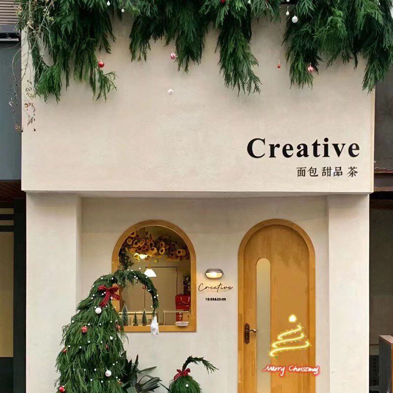 耶诞树歪脖子真植物天竺少女手工耶诞装I饰品室内门店场景布置引