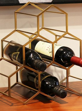 欧式现代简约创意缕空铁艺红酒架酒吧金属摆件电镀玫瑰Y金酒瓶摆