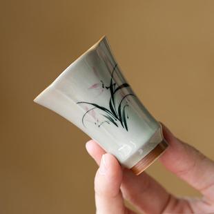 草木灰手绘兰花主人杯单杯功夫茶具茶杯单个品茗杯陶瓷闻香杯