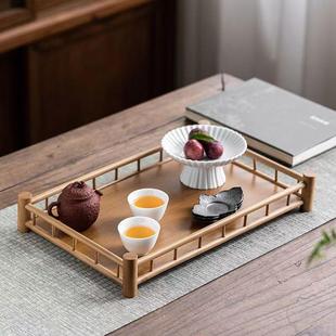 博古架茶道配件席面托盘干泡台茶盘 竹制茶具收纳盘茶棚茶杯架中式