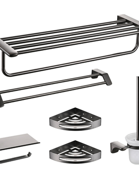 拉丝枪灰色毛巾架浴室304不锈钢置物架卫生间免打孔五金挂件套装