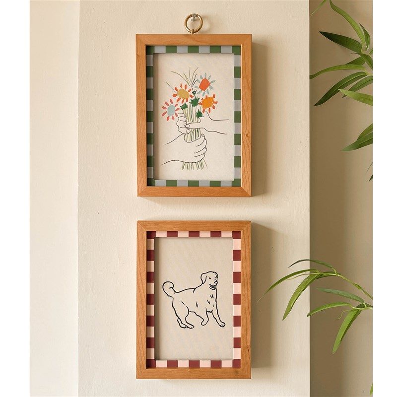 线条小狗悬挂框架法国原木奶w油风格装饰画儿童房家庭空间床边挂,家居饰品,现代装饰画,淘宝优惠券,粉丝福利购,淘宝优惠卷