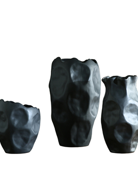 现代简约b新中式家居装饰大花瓶样板间客厅干花插黑色陶瓷异形花