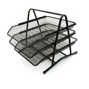 欧标三层文件盘金属铁网间距60mm网状文件座350 275mm文件框三栏资料文件筐网格收纳架商务办公B2783 297