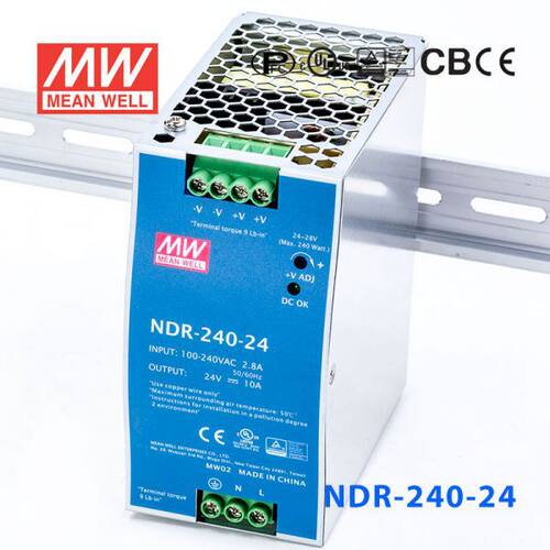NDR-240-24V明纬导轨式开关电源24V10A48V5A超薄直流机箱明纬电