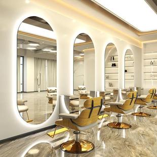 理发店镜子带灯网红美发店镜台发廊专用贴墙式全身烫染剪发镜