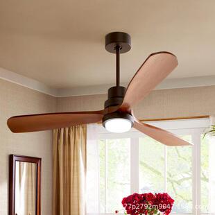 美式电风扇灯吊扇复古客厅卧室书房风扇吊灯带灯餐厅装饰木质扇叶