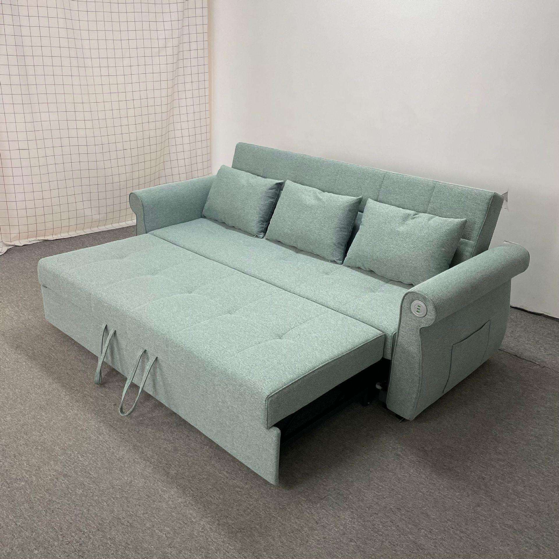 现代简约布艺款小户型客厅直排多功能可折叠可拆洗沙发床两用