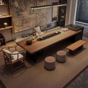 新中式实木岛台茶桌高端烧水壶一体嵌入式高档泡茶台2025新款