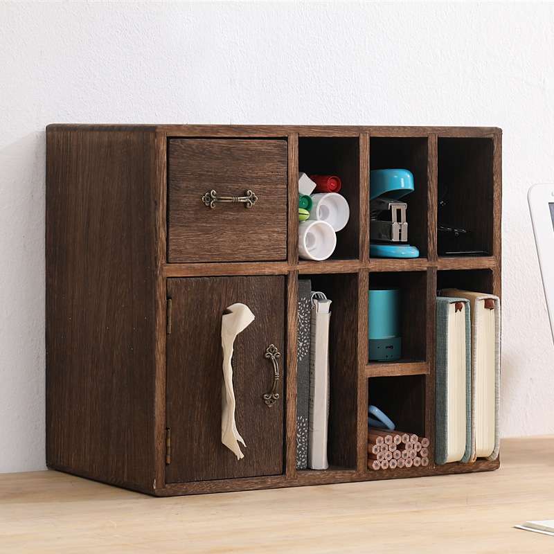 ?K9HX实木桌面上收纳盒办公画笔彩铅置物架学生小书架书柜书