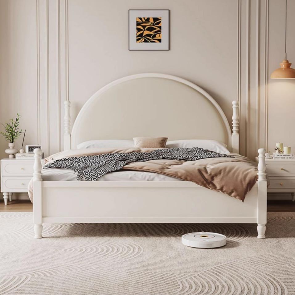 白色全实木床1米5实木床儿童1米8软包现代简约公主女生卧室奶油风