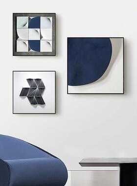 徜徉现代简约正方形装饰画蓝色抽象几何挂画极简客厅卧室壁画